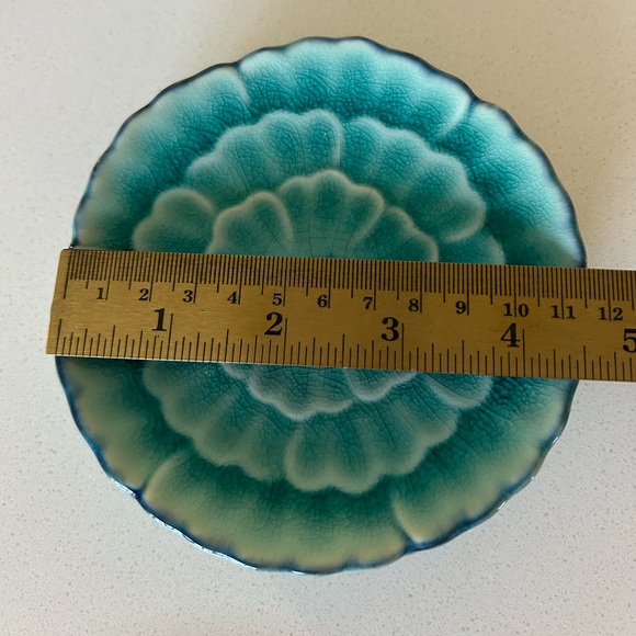 Vintage Turquoise Blue Kotobuki Ikebana Trinket Dishes Set 3 | Japan Pottery - Picture 4 of 5